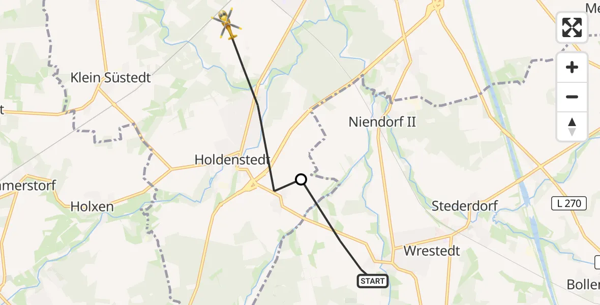 Flugroute Rettungshubschrauber Wrestedt - Uelzen, 24 Juni 2026, 19:52