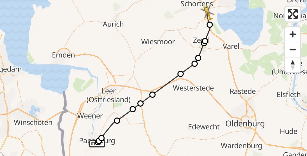 Flugroute Rettungshubschrauber Marien Hospital Papenberg Aschendorf - Sande, 24 Juni 2026, 20:01