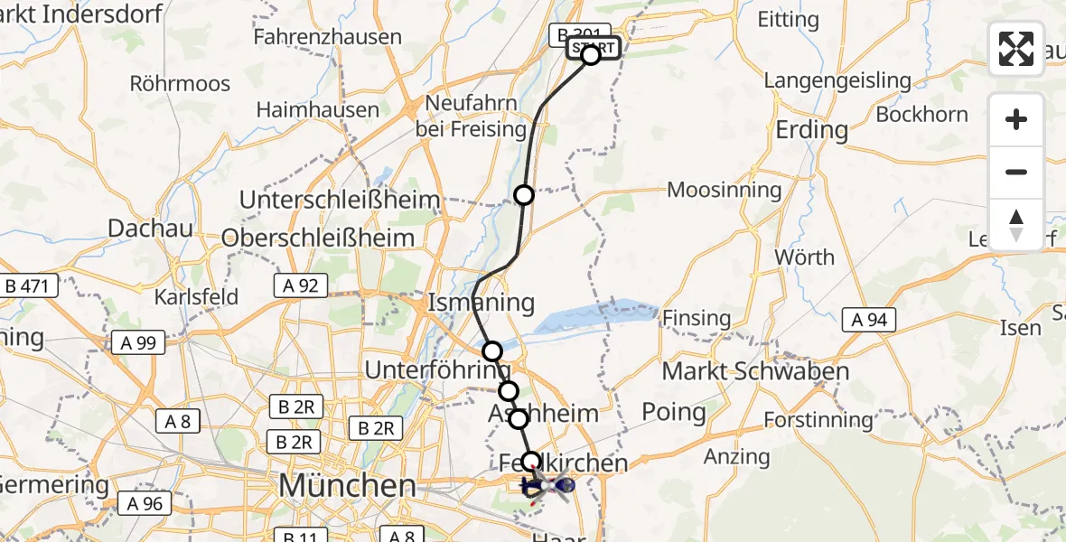 Flugroute Polizeihubschrauber München Flughafen - München, 24 Juni 2026, 20:04