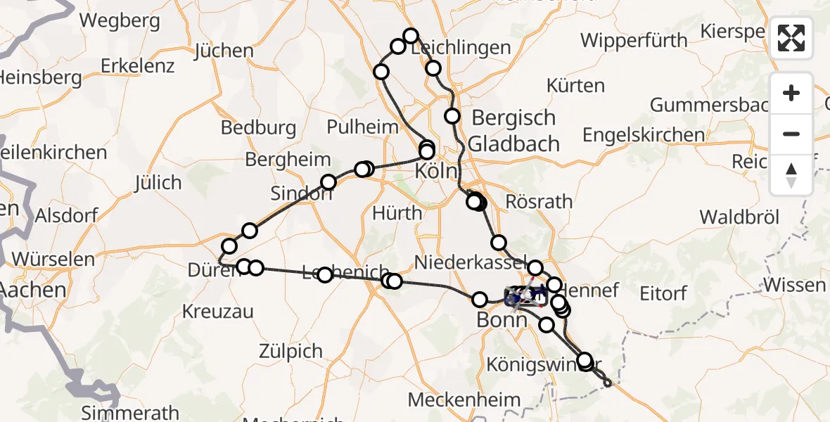 Flugroute Polizeihubschrauber Sankt Augustin - Sankt Augustin, 24 Juni 2026, 20:50