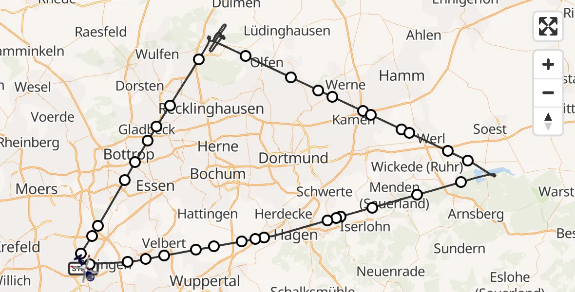 Flugroute Polizeihubschrauber Düsseldorf Flughafen - Düsseldorf Flughafen, 24 Juni 2026, 21:41