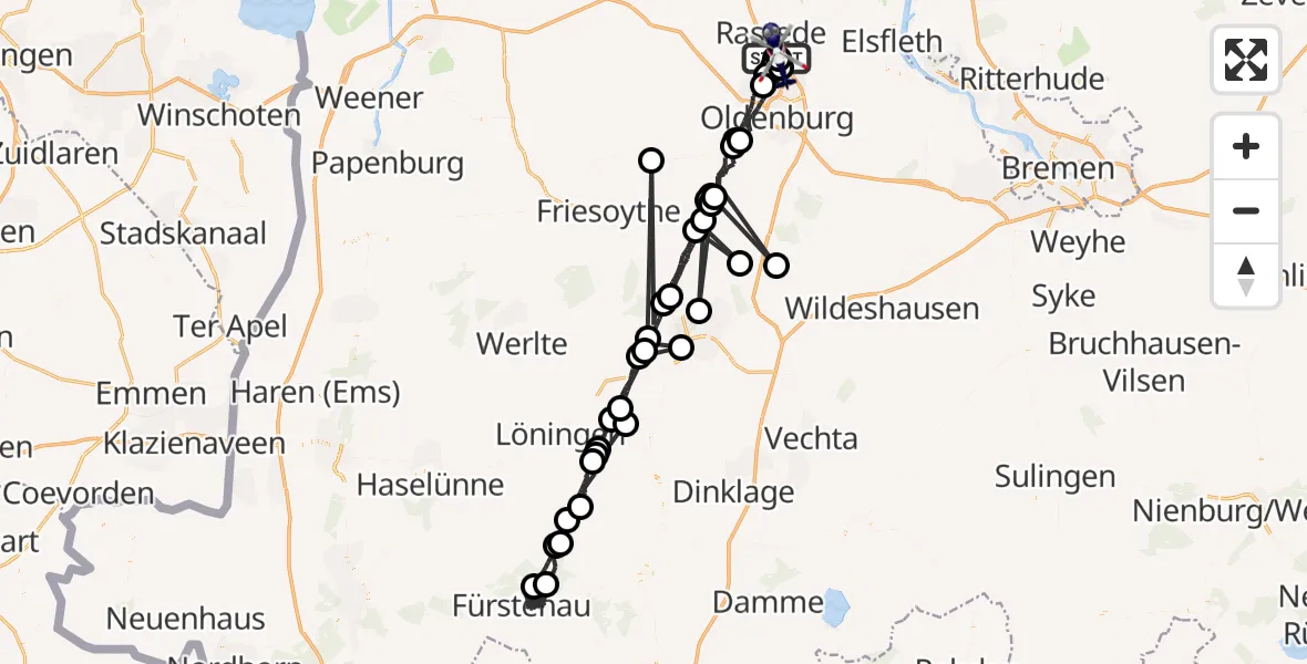 Flugroute Polizeihubschrauber Oldenburg Police Hubschrauberlandeplatz - Oldenburg Police Hubschrauberlandeplatz, 24 Juni 2026, 23:24