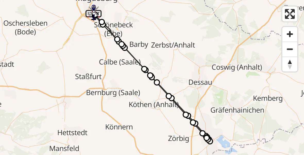 Flugroute Polizeihubschrauber Magdeburg City Flugplatz - Magdeburg City Flugplatz, 25 Juni 2026, 00:30