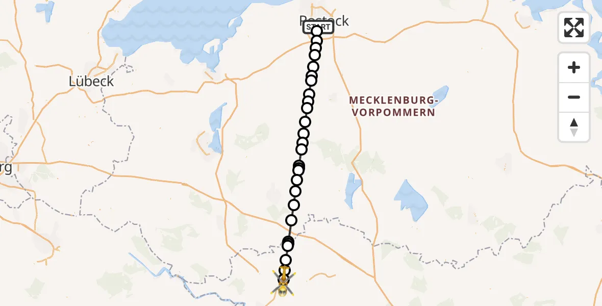 Flugroute Rettungshubschrauber Rostock - Perleberg, 25 Juni 2026, 01:27
