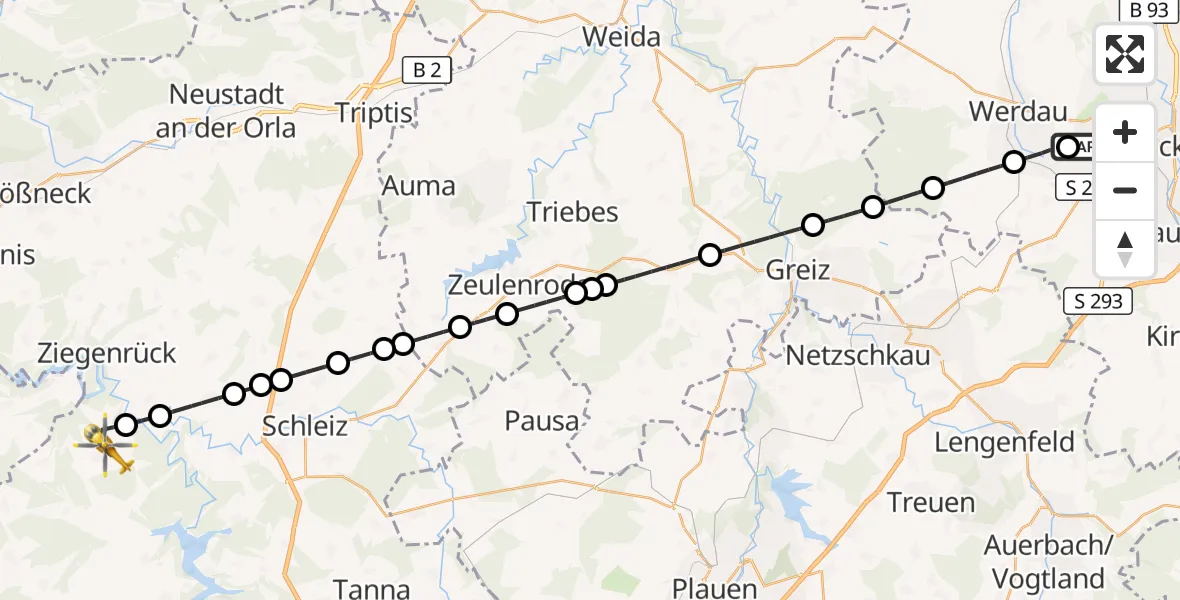 Flugroute Rettungshubschrauber ADAC Air Rescue Station Zwickau Hubschrauberlandeplatz - Remptendorf, 25 Juni 2026, 04:56