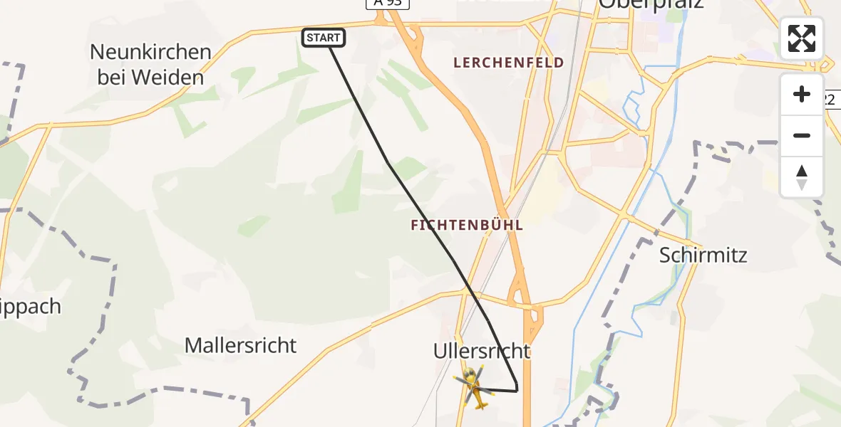 Flugroute Rettungshubschrauber Weiden i.d.OPf. - Weiden i.d.OPf., 25 Juni 2026, 06:06