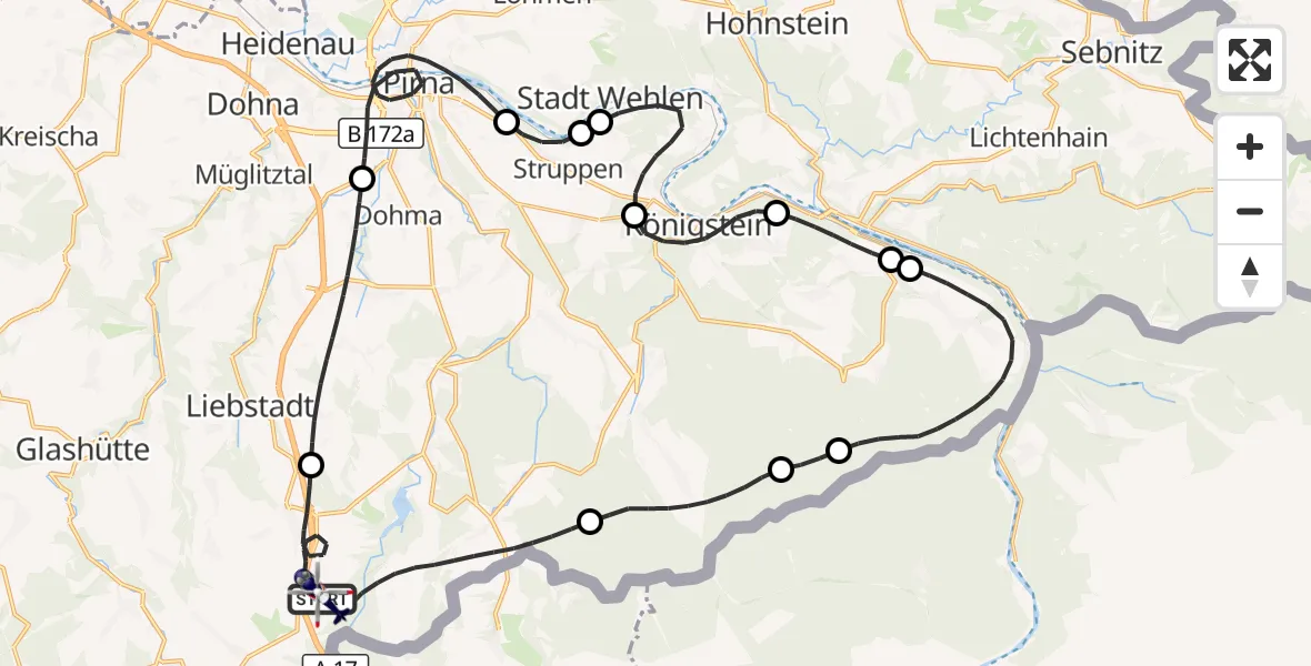Flugroute Polizeihubschrauber Bad Gottleuba-Berggießhübel - Bad Gottleuba-Berggießhübel, 25 Juni 2026, 06:15