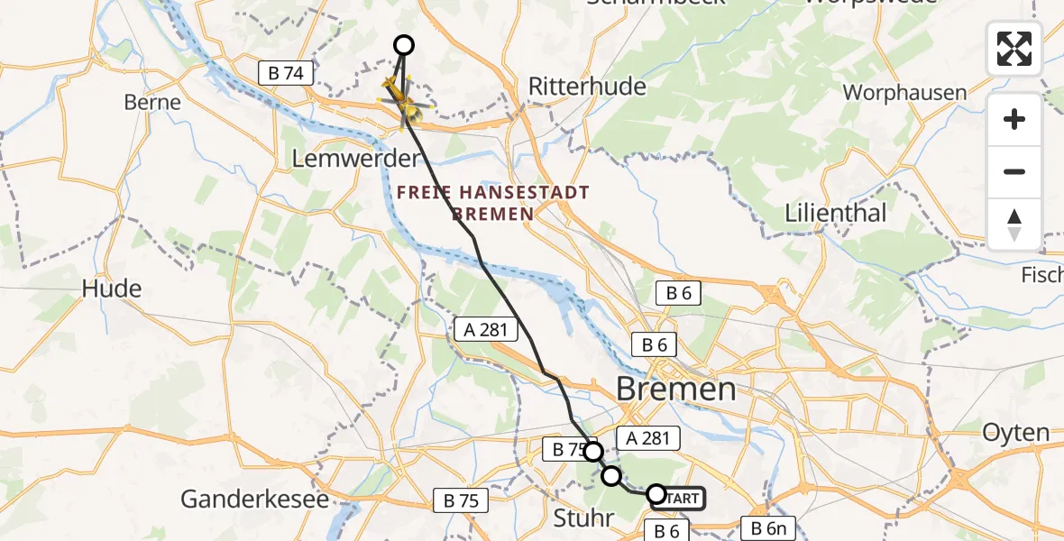 Flugroute Rettungshubschrauber Bremen - Bremen, 25 Juni 2026, 06:24