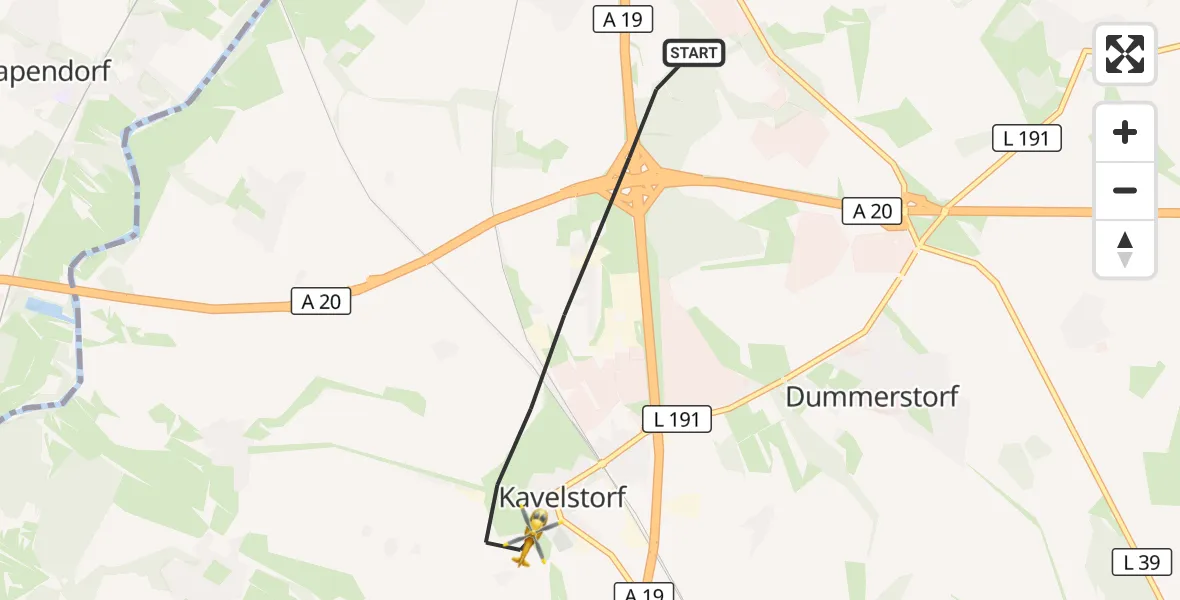 Flugroute Ambulanzhubschrauber Dummerstorf - Dummerstorf, 25 Juni 2026, 06:37