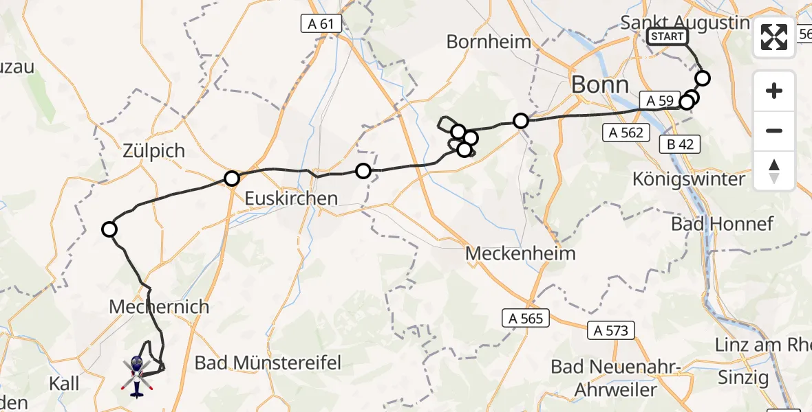 Flugroute Polizeihubschrauber Sankt Augustin - Mechernich, 25 Juni 2026, 06:43