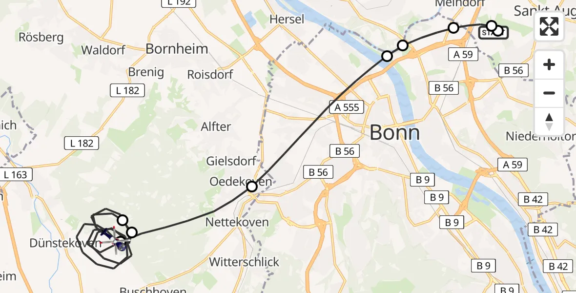 Flugroute Polizeihubschrauber Sankt Augustin - Swisttal, 25 Juni 2026, 06:46