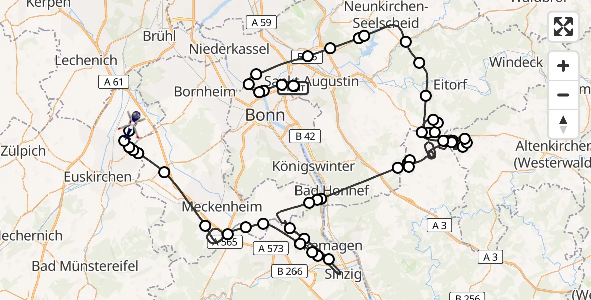 Flugroute Polizeihubschrauber Sankt Augustin - Weilerswist UL, 25 Juni 2026, 06:46