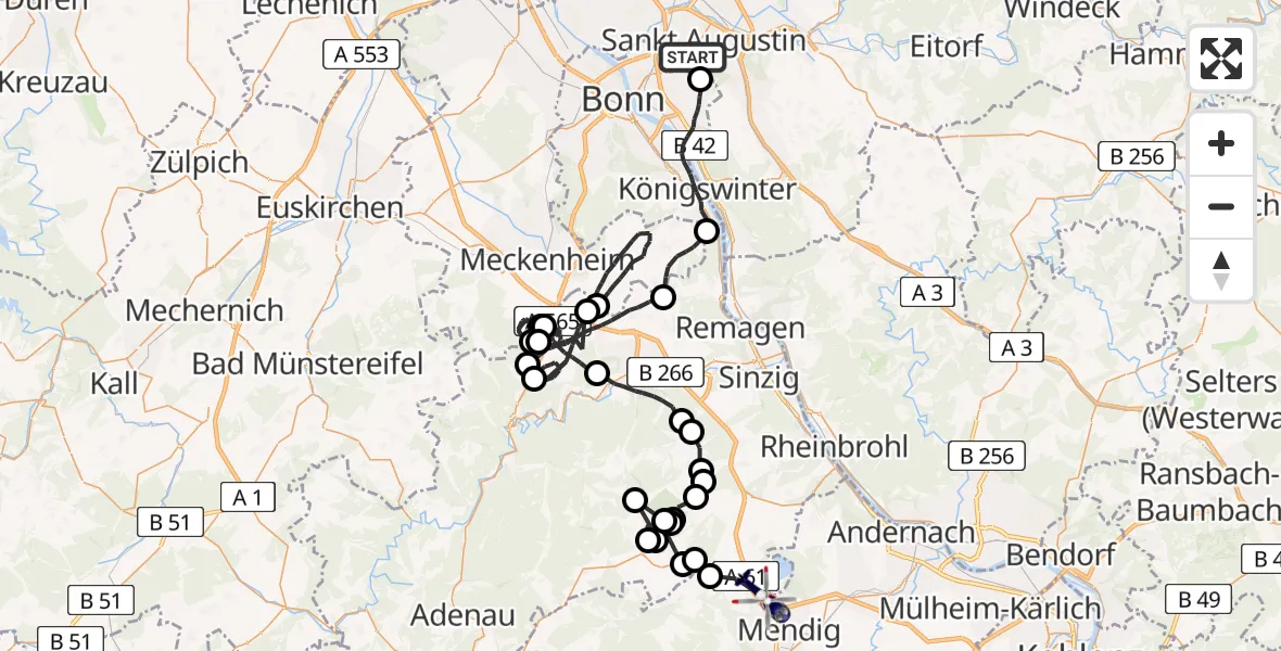 Flugroute Polizeihubschrauber Sankt Augustin - Bell, 25 Juni 2026, 06:51