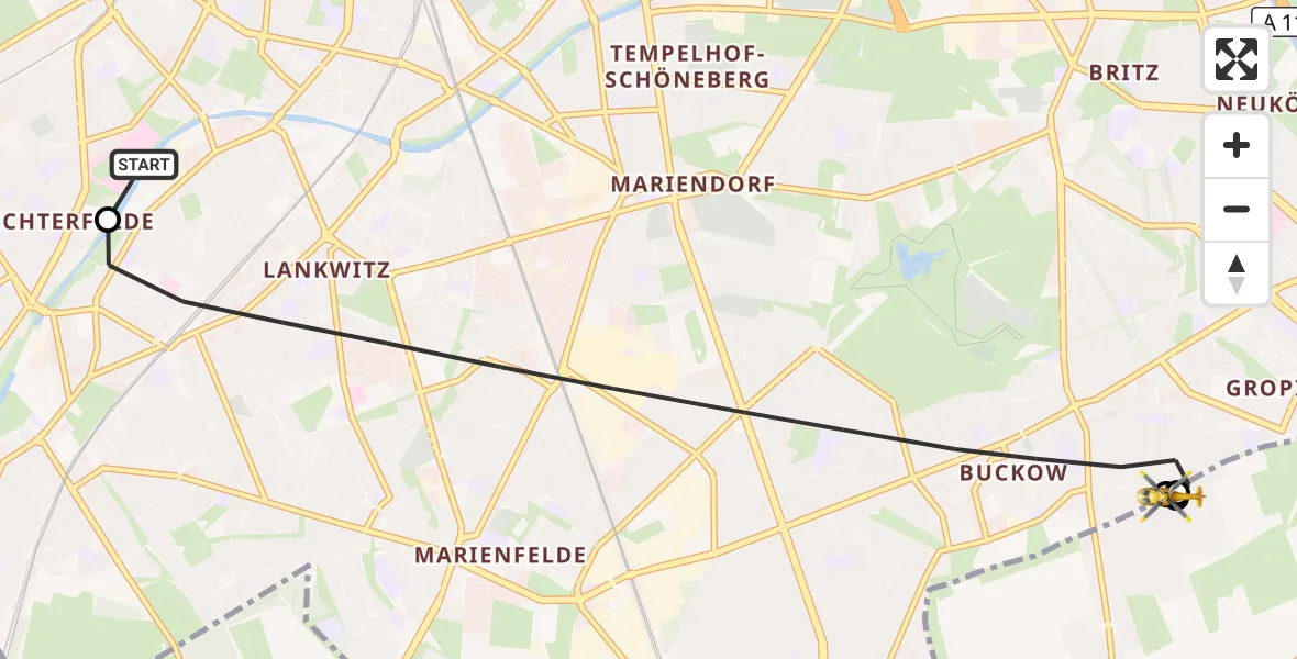 Flugroute Rettungshubschrauber Charité Clinic Benjamin Franklin Campus - Schönefeld, 25 Juni 2026, 06:53