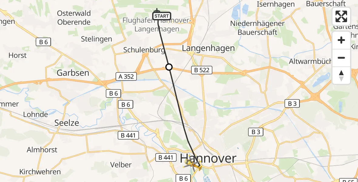 Flugroute Rettungshubschrauber Flughafen Hannover - Hannover, 25 Juni 2026, 06:53