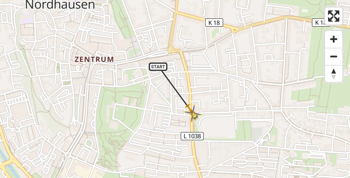 Flugroute Rettungshubschrauber Nordhausen - Nordhausen, 25 Juni 2026, 06:55