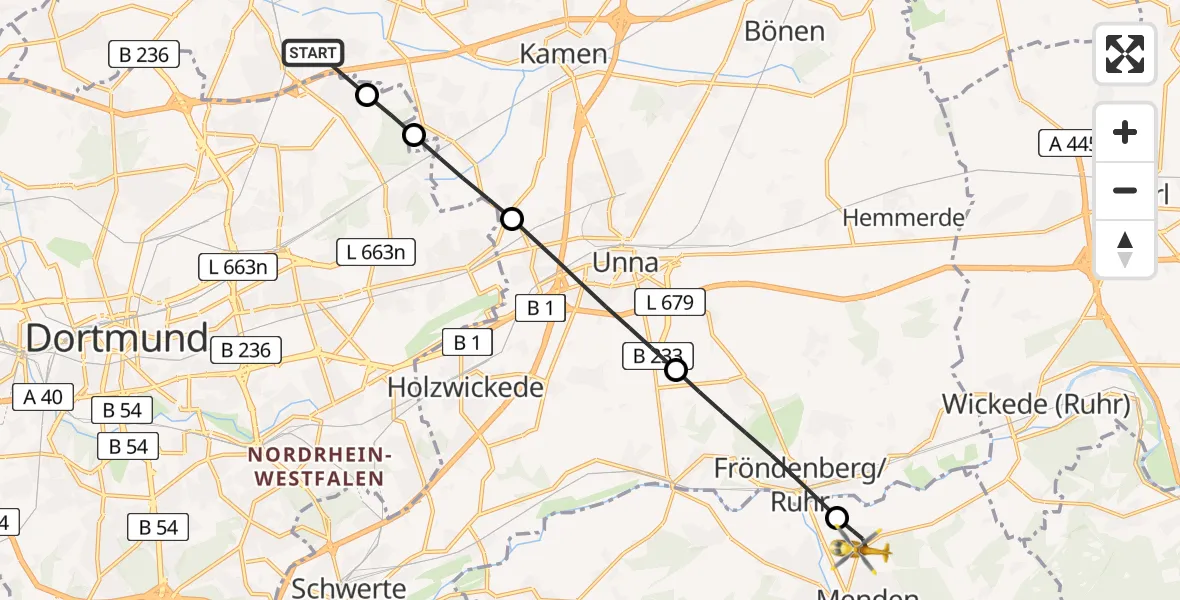 Flugroute Rettungshubschrauber Lünen - Menden (Sauerland), 25 Juni 2026, 06:59