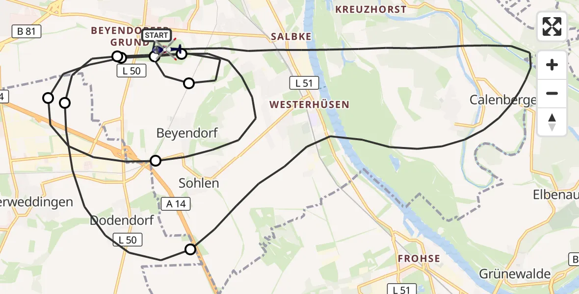 Flugroute Polizeihubschrauber Magdeburg City Flugplatz - Magdeburg City Flugplatz, 25 Juni 2026, 07:05