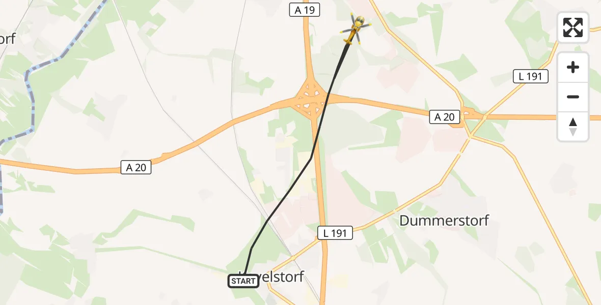 Flugroute Ambulanzhubschrauber Dummerstorf - Dummerstorf, 25 Juni 2026, 07:10