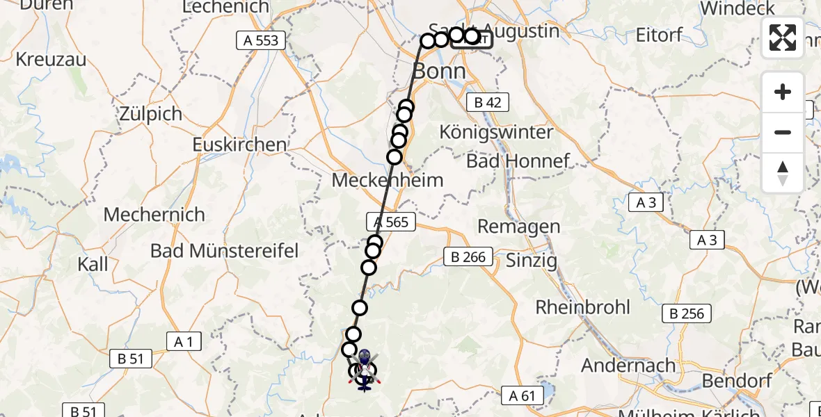 Flugroute Polizeihubschrauber Sankt Augustin - Kaltenborn, 25 Juni 2026, 07:18