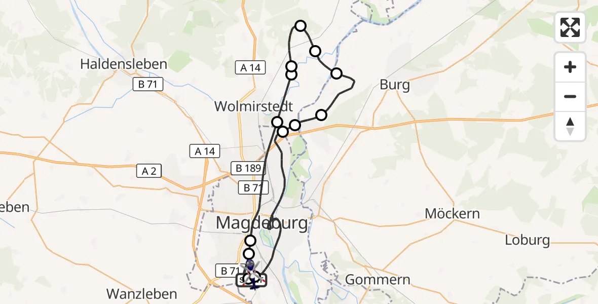 Flugroute Polizeihubschrauber Magdeburg City Flugplatz - Magdeburg City Flugplatz, 25 Juni 2026, 07:38