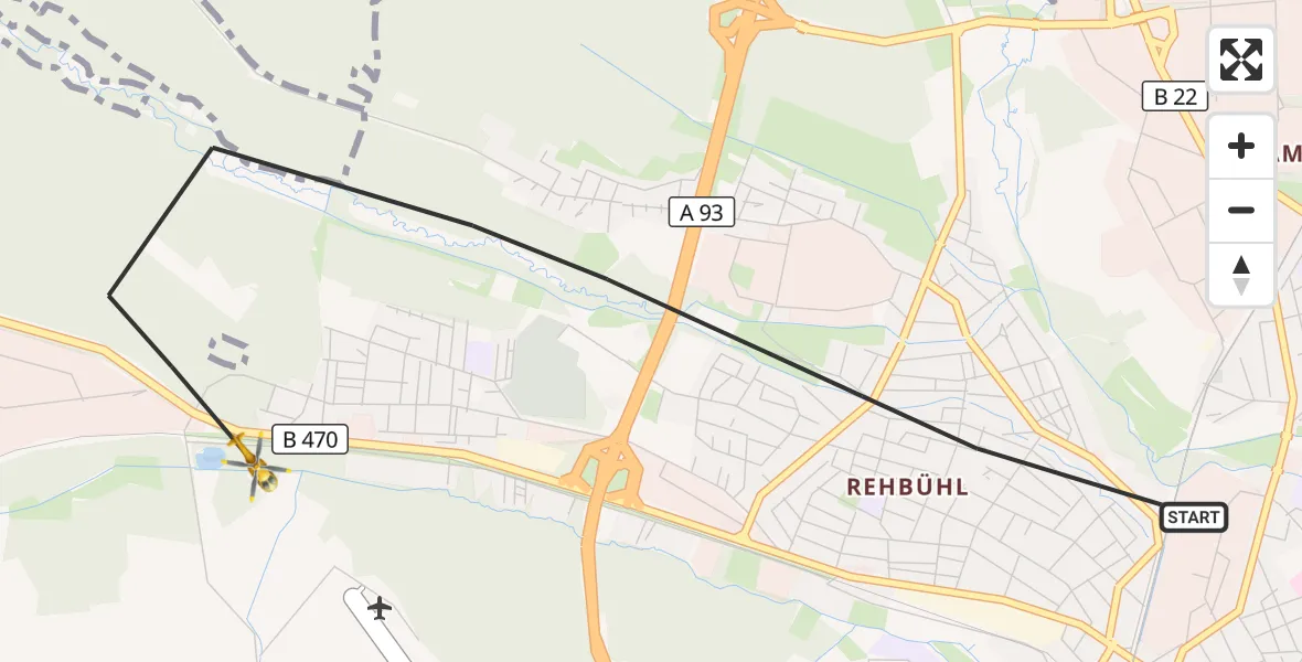 Flugroute Rettungshubschrauber Weiden i.d.OPf. - Weiden i.d.OPf., 25 Juni 2026, 07:41