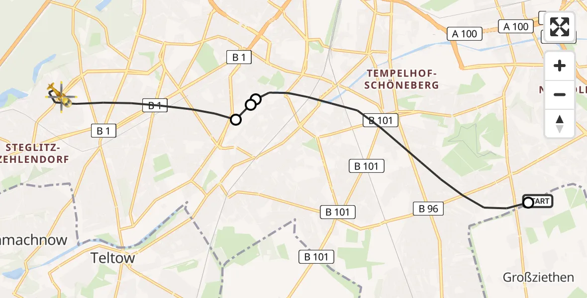 Flugroute Rettungshubschrauber Schönefeld - Berlin, 25 Juni 2026, 07:47