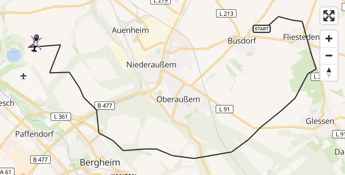 Flugroute Polizeihubschrauber Bergheim - Bergheim, 25 Juni 2026, 07:49