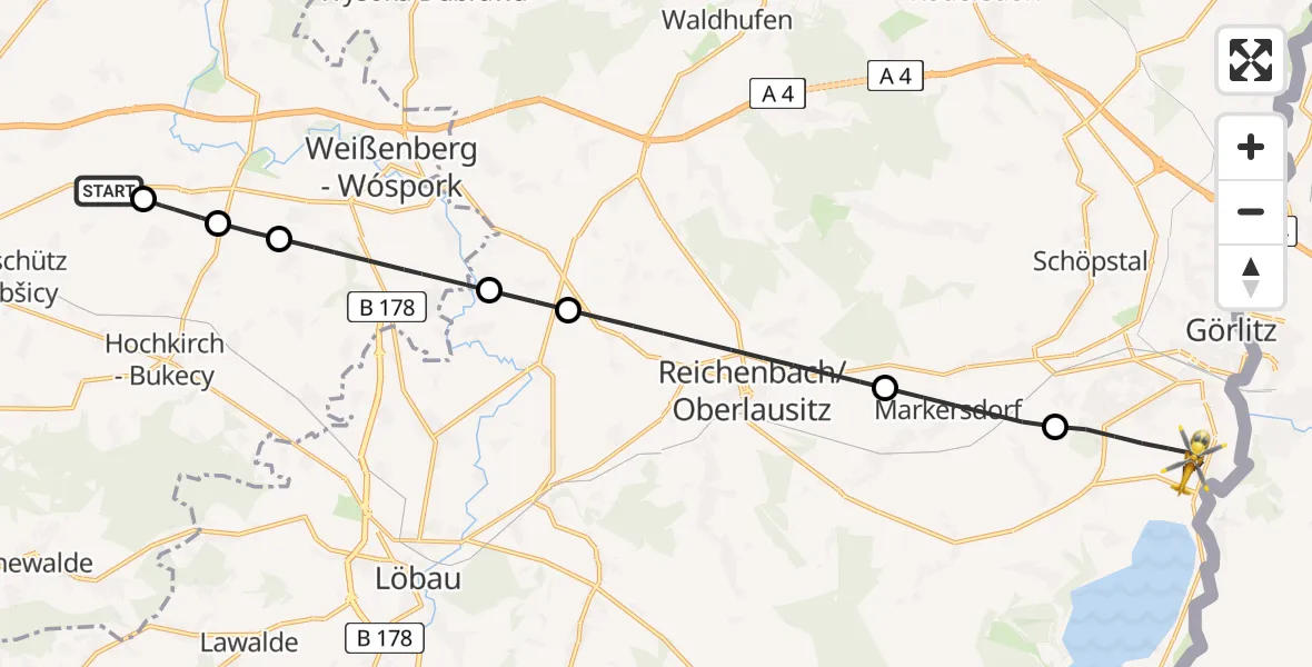 Flugroute Rettungshubschrauber Kubschütz - Görlitz, 25 Juni 2026, 07:51