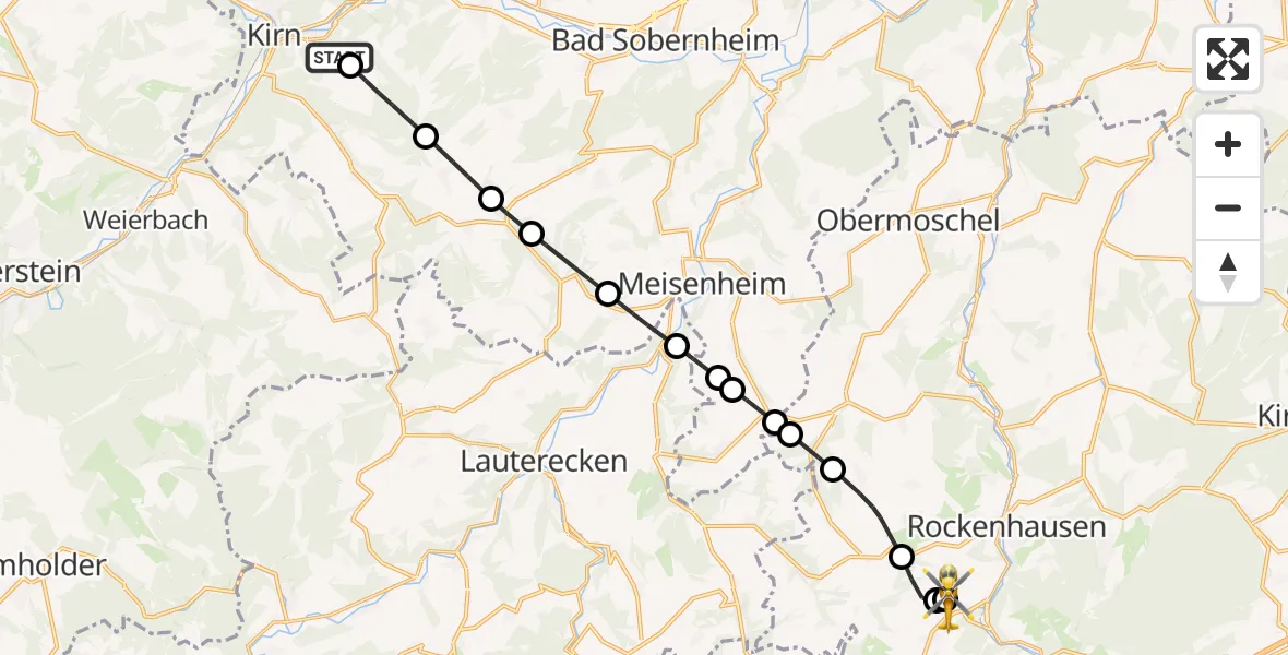 Flugroute Rettungshubschrauber Kirn - Imsweiler UL, 25 Juni 2026, 07:53