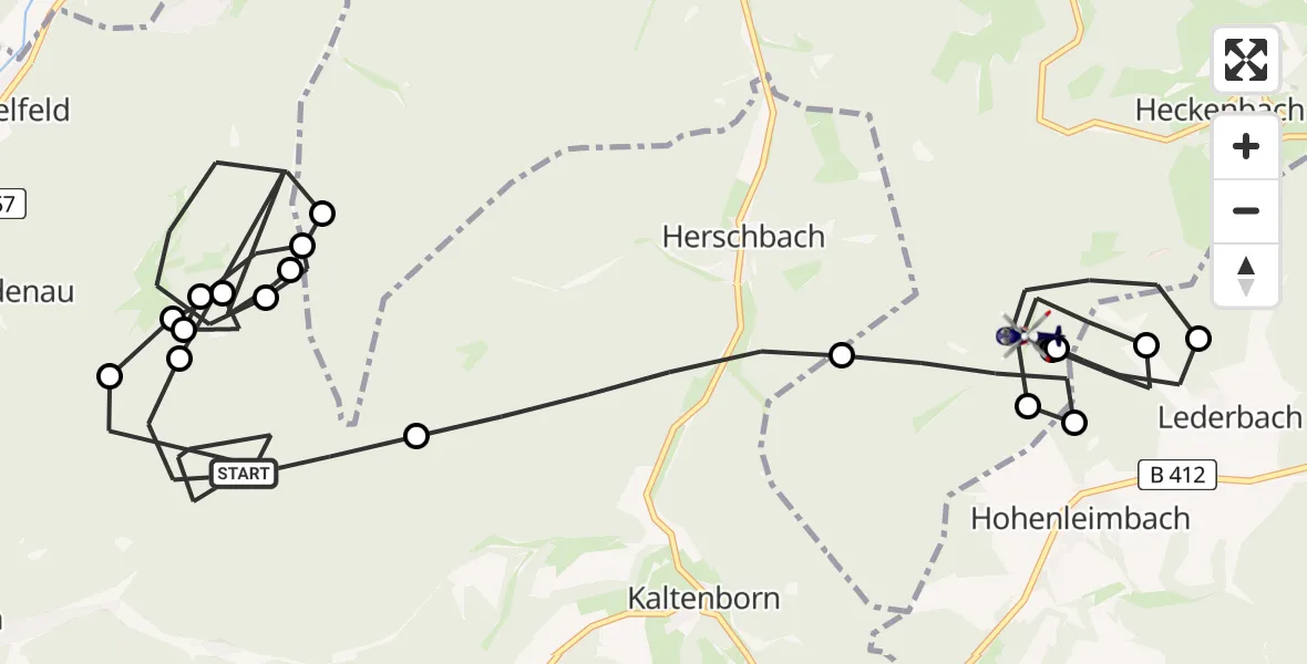Flugroute Polizeihubschrauber Leimbach - Heckenbach, 25 Juni 2026, 07:59