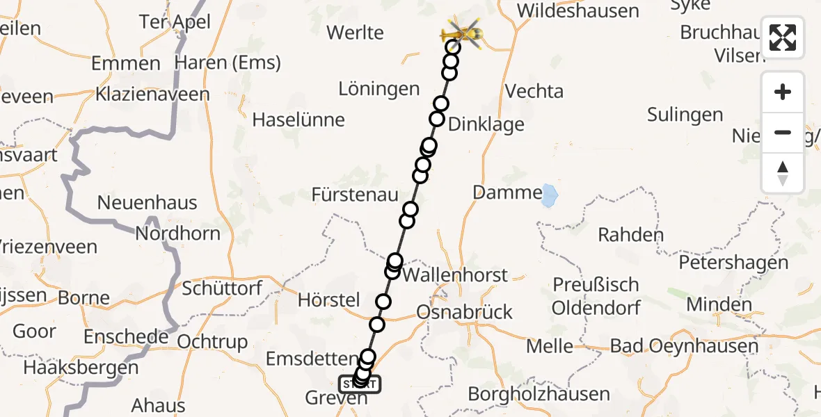 Flugroute Ambulanzhubschrauber Christoph  Westfalen-ADAC - Cloppenburg, 25 Juni 2026, 08:07