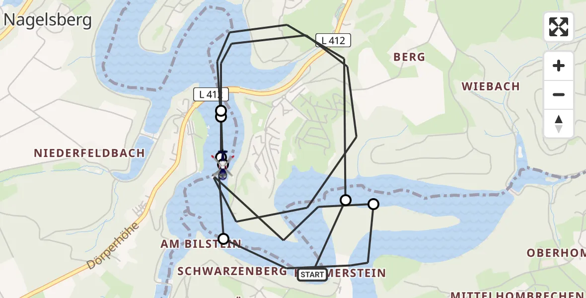 Flugroute Polizeihubschrauber Hückeswagen - Radevormwald, 25 Juni 2026, 08:14