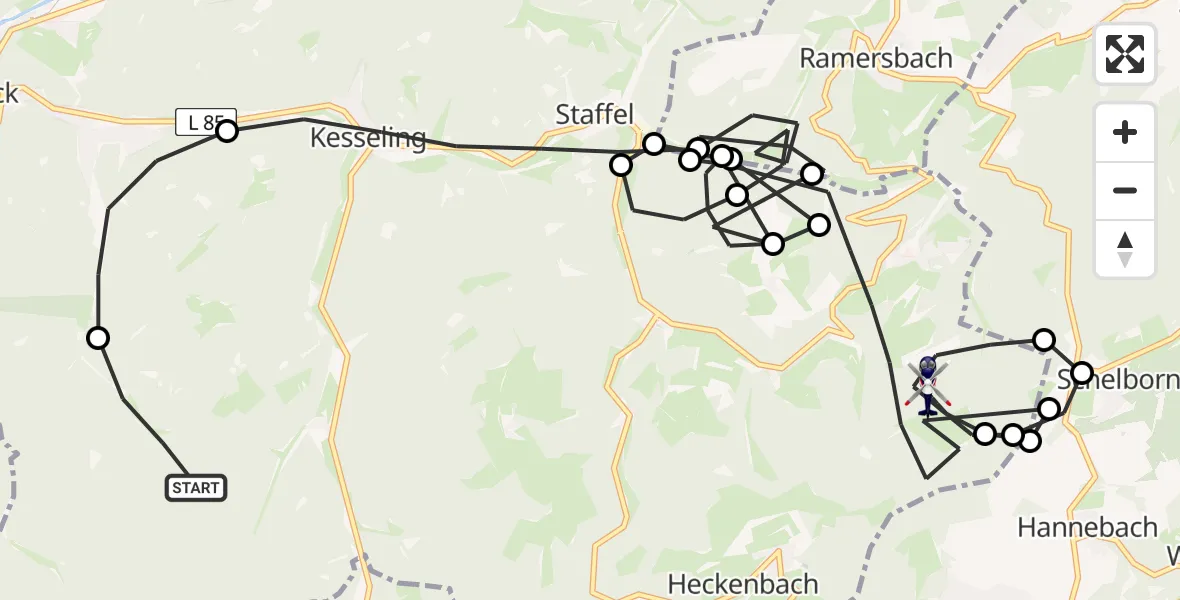 Flugroute Polizeihubschrauber Kesseling - Heckenbach, 25 Juni 2026, 08:18