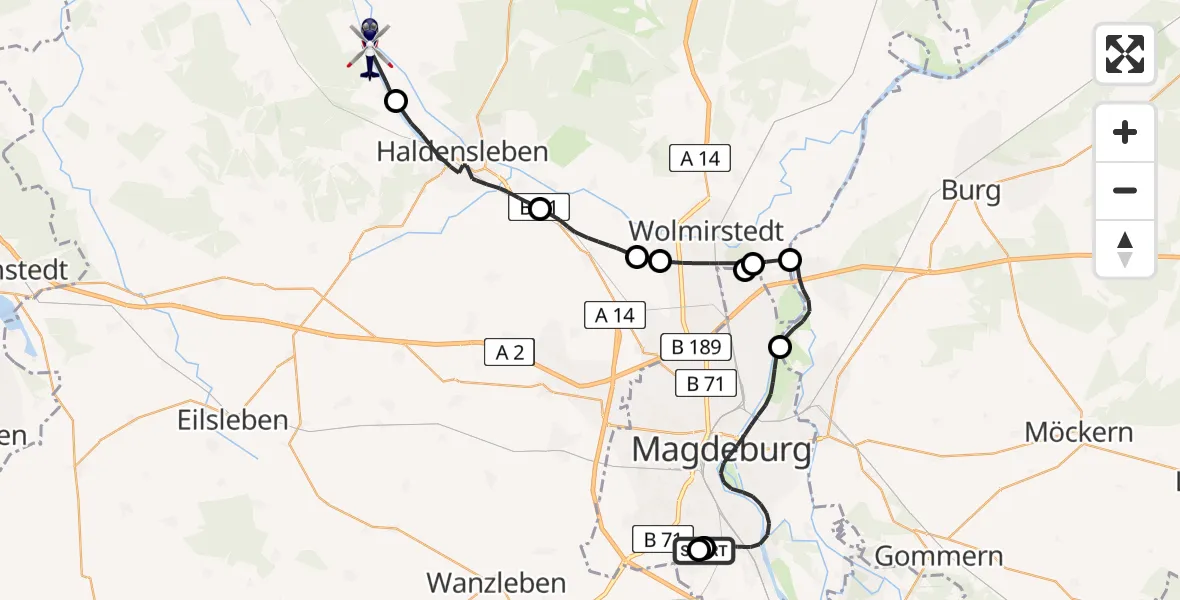 Flugroute Polizeihubschrauber Magdeburg City Flugplatz - Bülstringen, 25 Juni 2026, 08:25