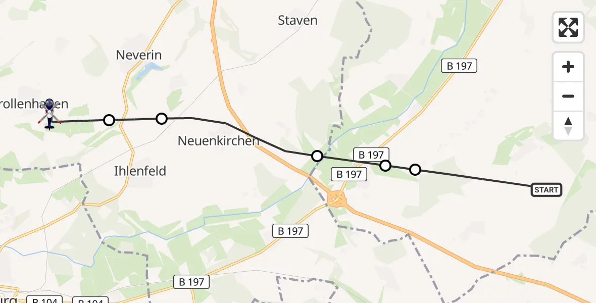 Flugroute Polizeihubschrauber Friedland - Neubrandenburg Trollenhagen Flughafen, 25 Juni 2026, 08:28