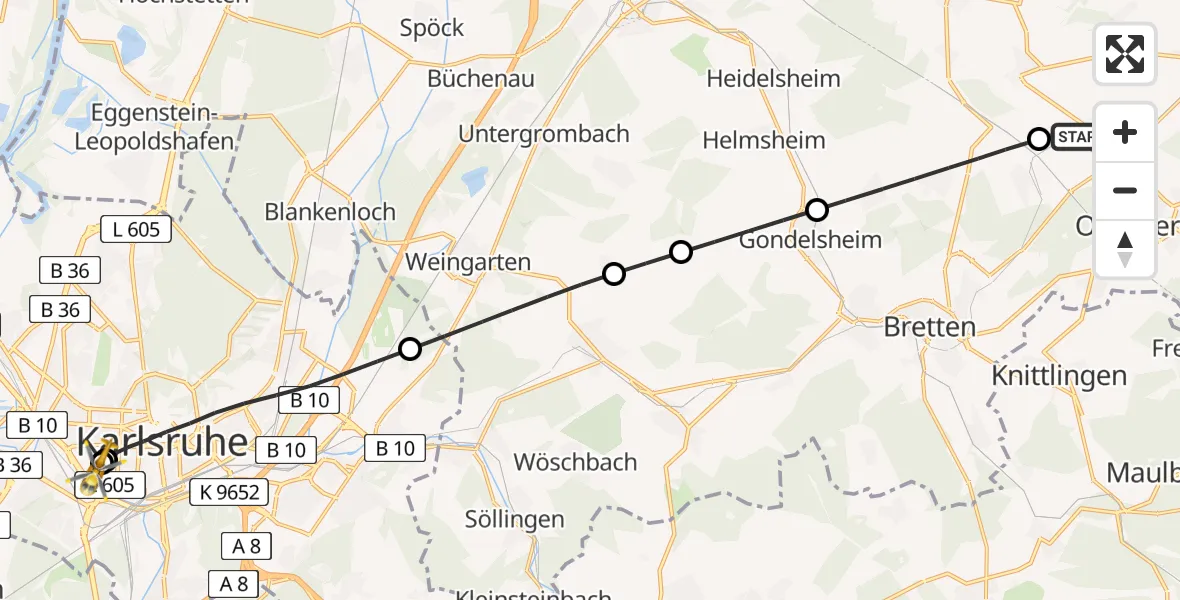 Flugroute Ambulanzhubschrauber Oberderdingen - Sankt Vincentius Hospital, 25 Juni 2026, 08:28