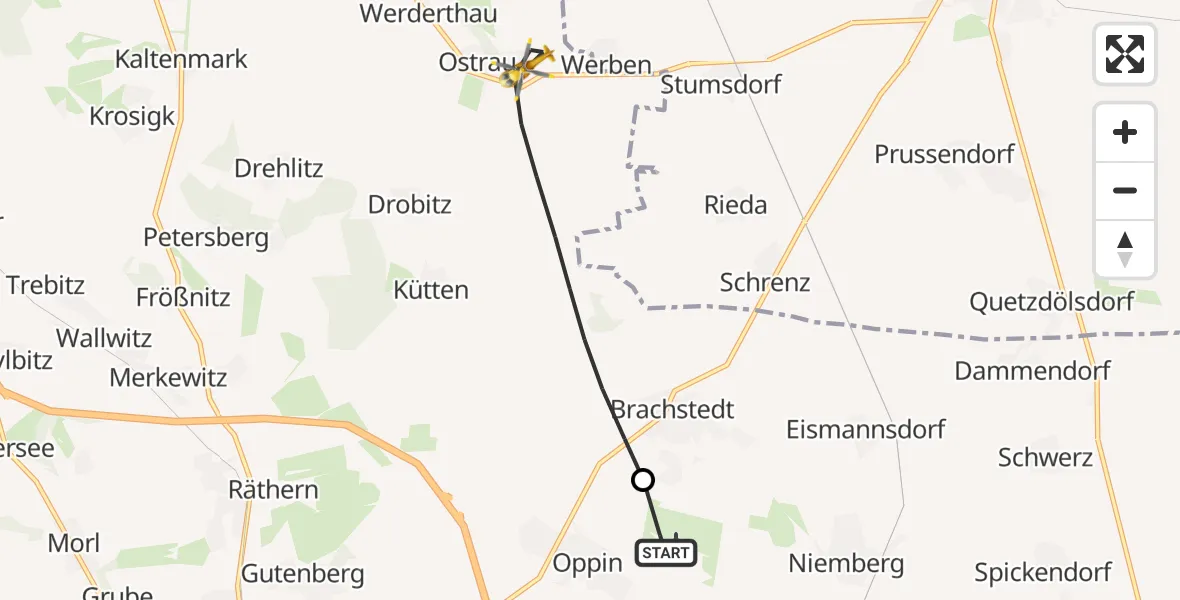 Flugroute Rettungshubschrauber Halle-Oppin Flugplatz - Petersberg, 25 Juni 2026, 08:28
