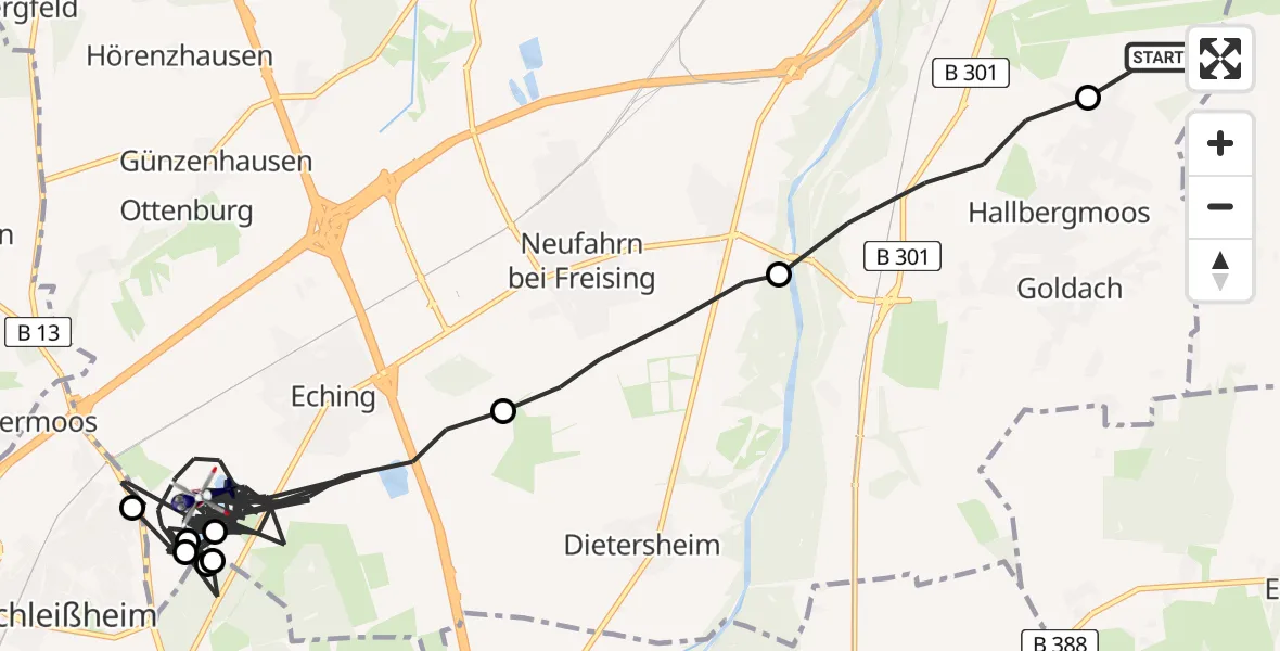 Flugroute Polizeihubschrauber München Flughafen - Eching, 25 Juni 2026, 08:33