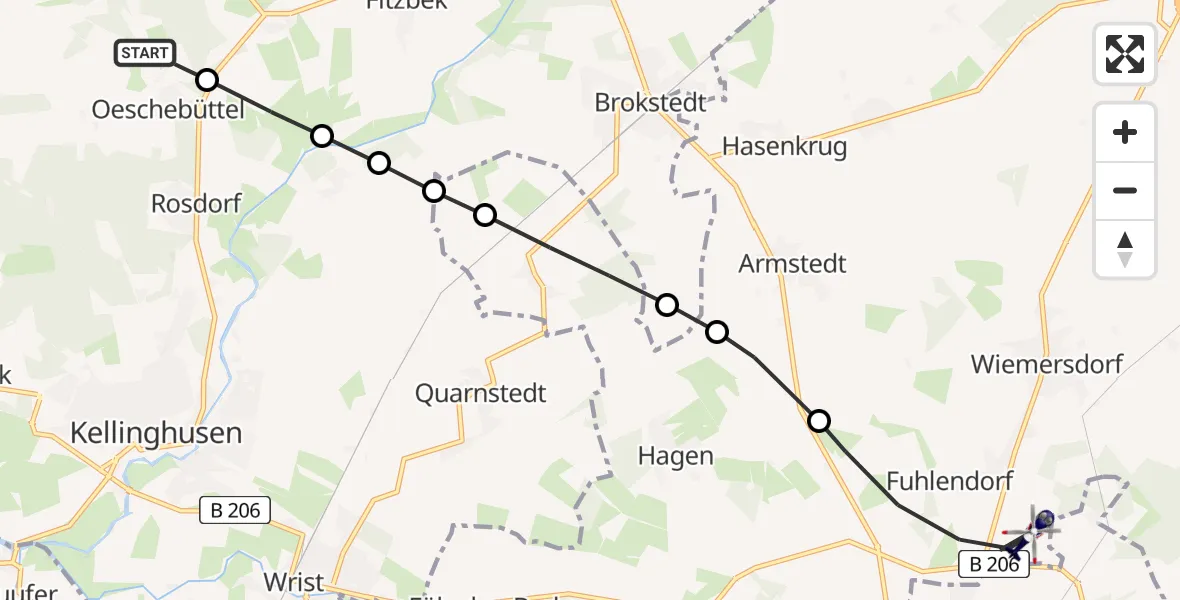 Flugroute Polizeihubschrauber Oeschebüttel - Fuhlendorf, 25 Juni 2026, 08:34