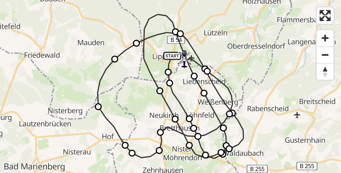 Flugroute Polizeihubschrauber Siegerland Flughafen - Siegerland Flughafen, 25 Juni 2026, 08:34