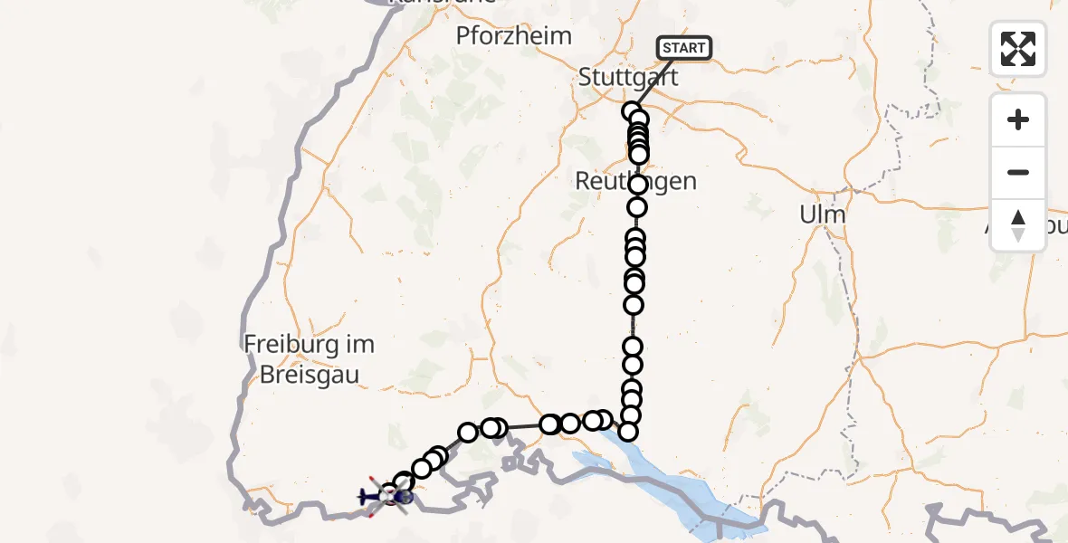 Flugroute Polizeihubschrauber Winnenden - Dogern, 25 Juni 2026, 08:39