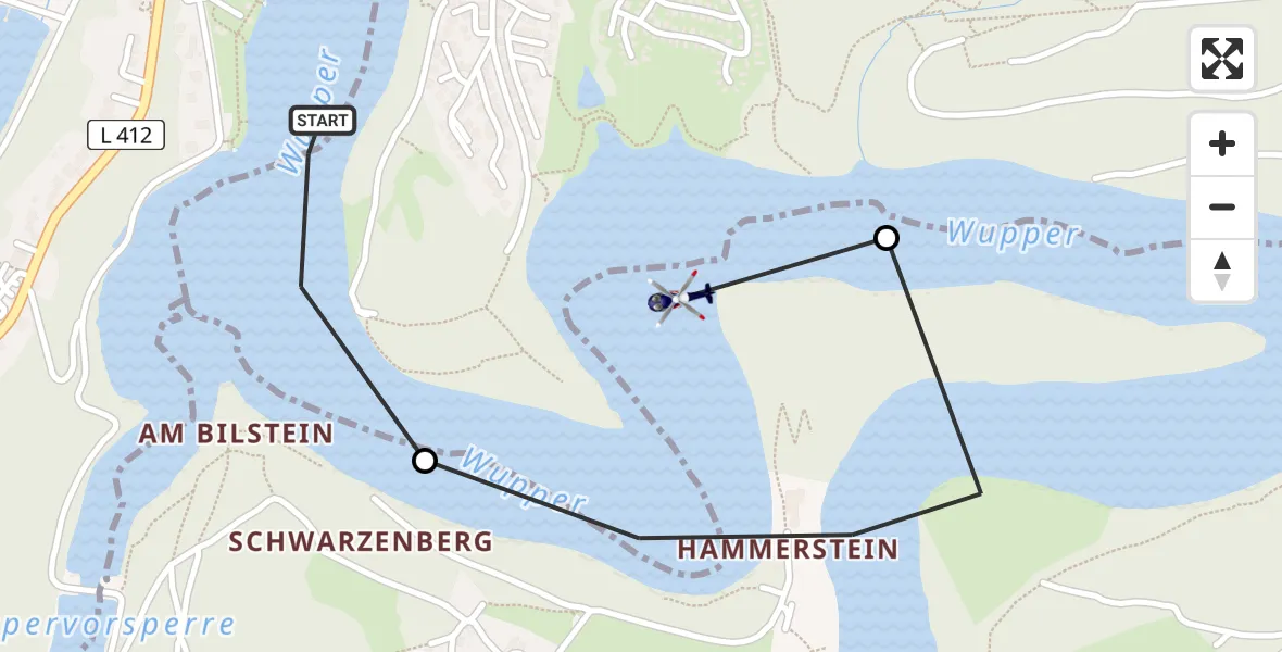 Flugroute Polizeihubschrauber Radevormwald - Radevormwald, 25 Juni 2026, 08:40