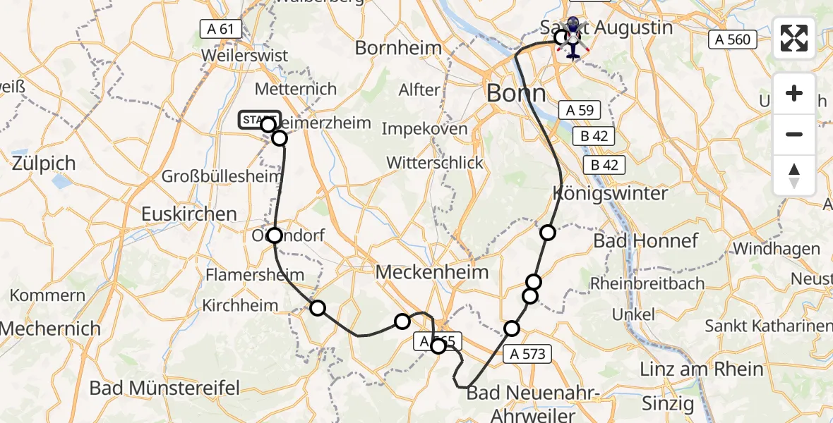 Flugroute Polizeihubschrauber Weilerswist UL - Bonn-Hangelar Flugplatz, 25 Juni 2026, 08:41