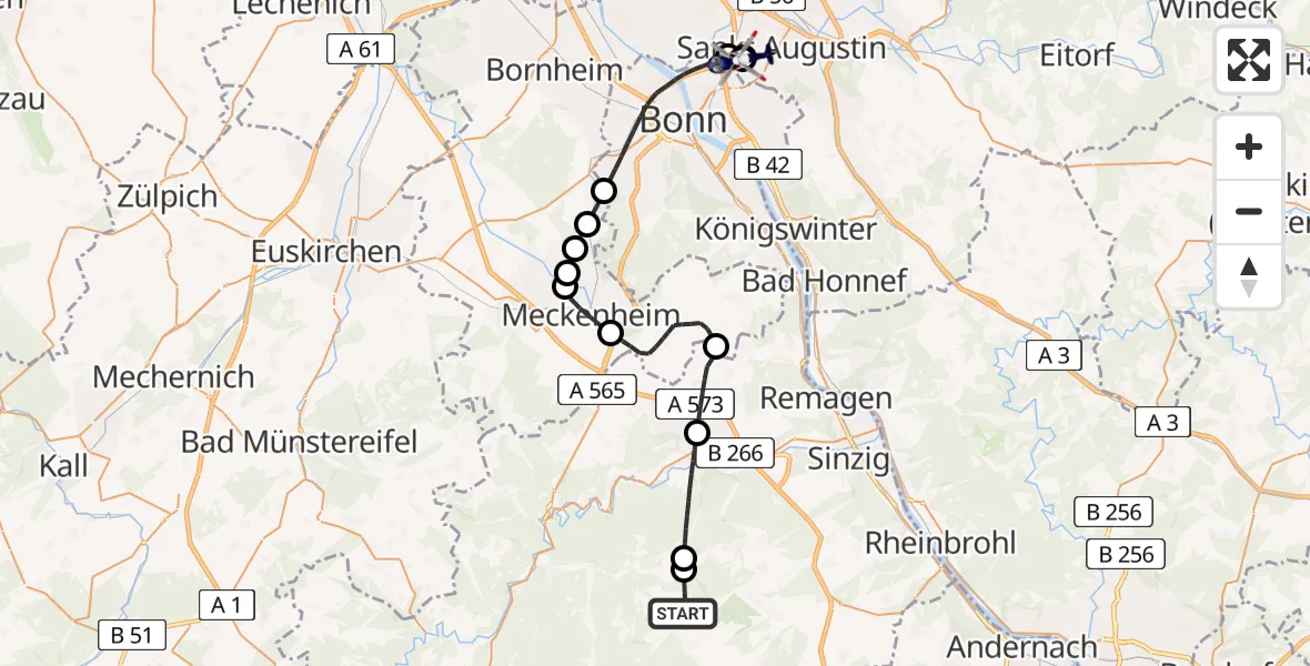 Flugroute Polizeihubschrauber Heckenbach - Sankt Augustin, 25 Juni 2026, 08:46