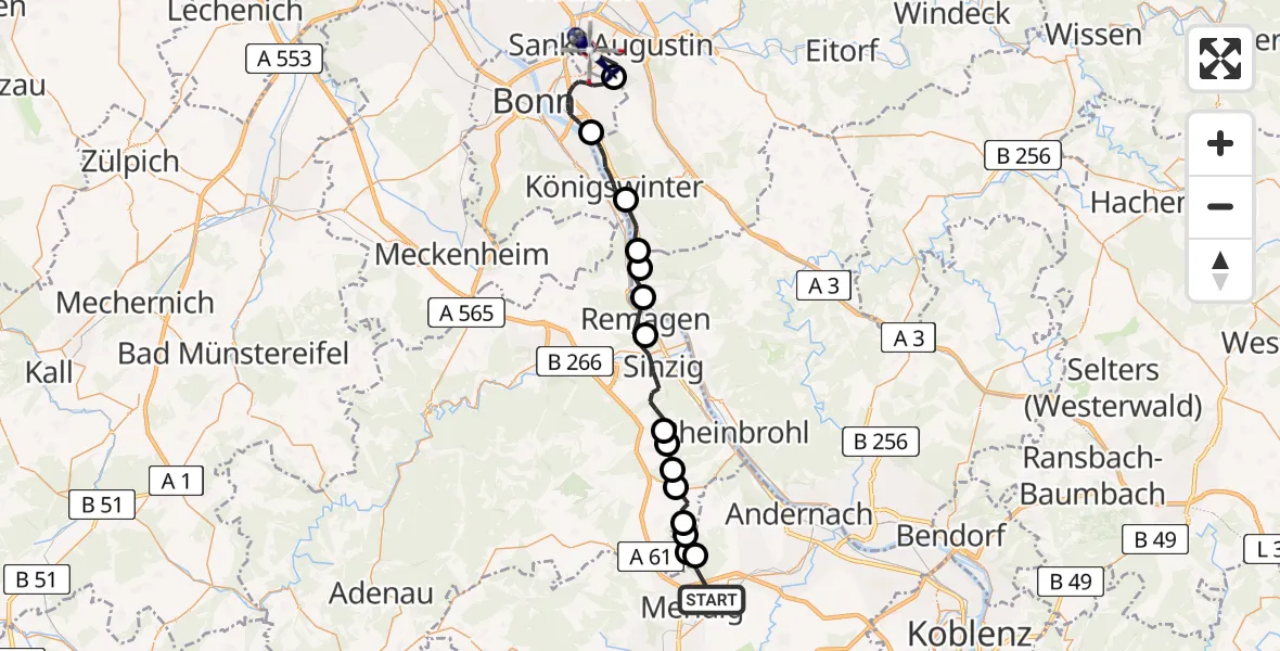 Flugroute Polizeihubschrauber Kruft - Sankt Augustin, 25 Juni 2026, 08:50