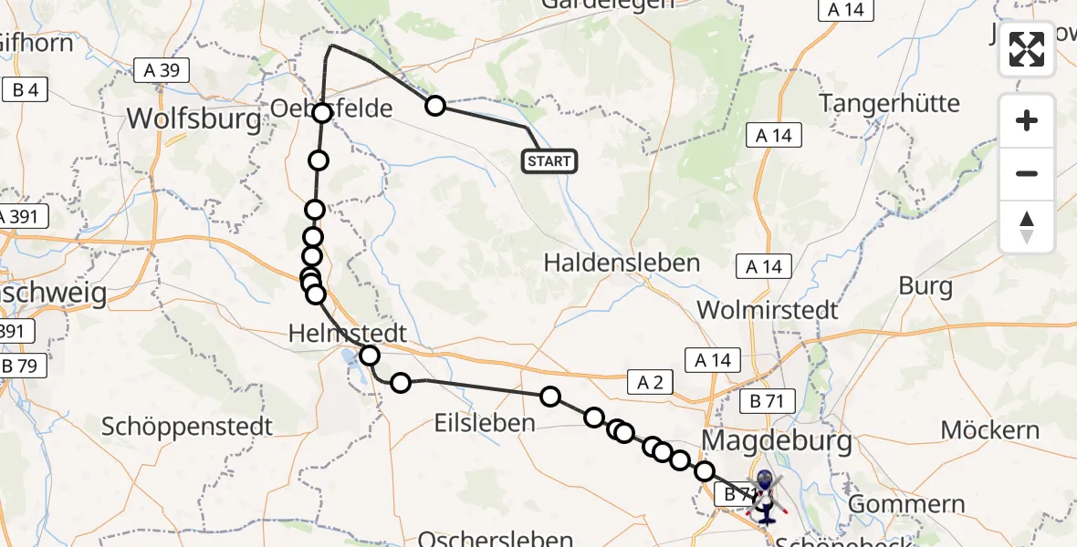 Flugroute Polizeihubschrauber Calvörde - Magdeburg, 25 Juni 2026, 08:52