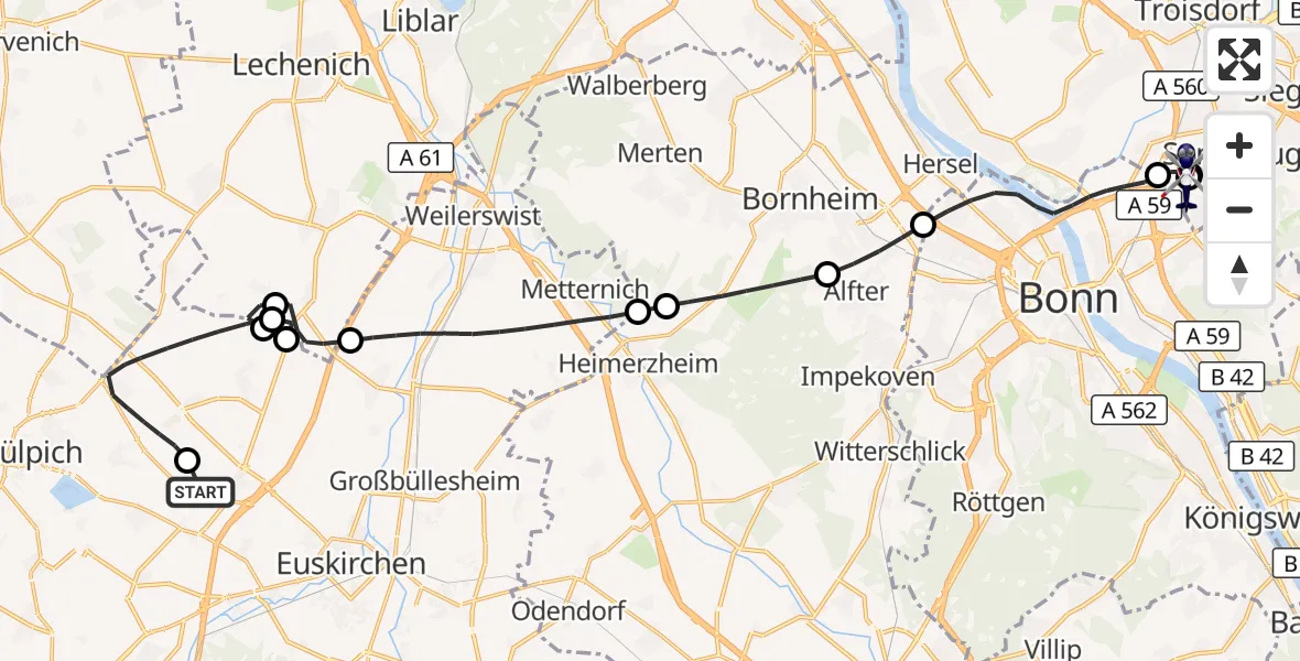 Flugroute Polizeihubschrauber Euskirchen - Sankt Augustin, 25 Juni 2026, 08:54