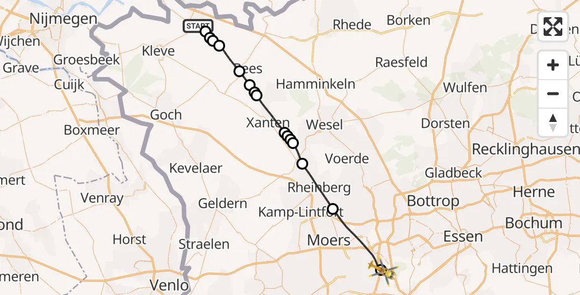 Flugroute Rettungshubschrauber Emmerich am Rhein - Sana Clinic Duisburg Hubschrauberlandeplatz, 25 Juni 2026, 08:54