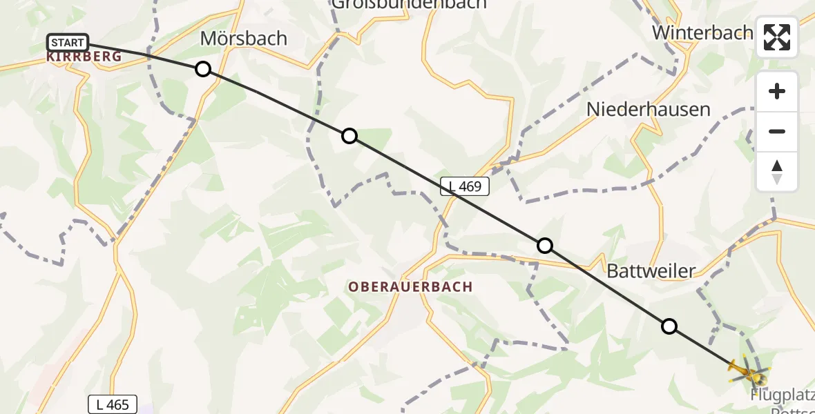 Flugroute Rettungshubschrauber Homburg - Contwig, 25 Juni 2026, 08:58
